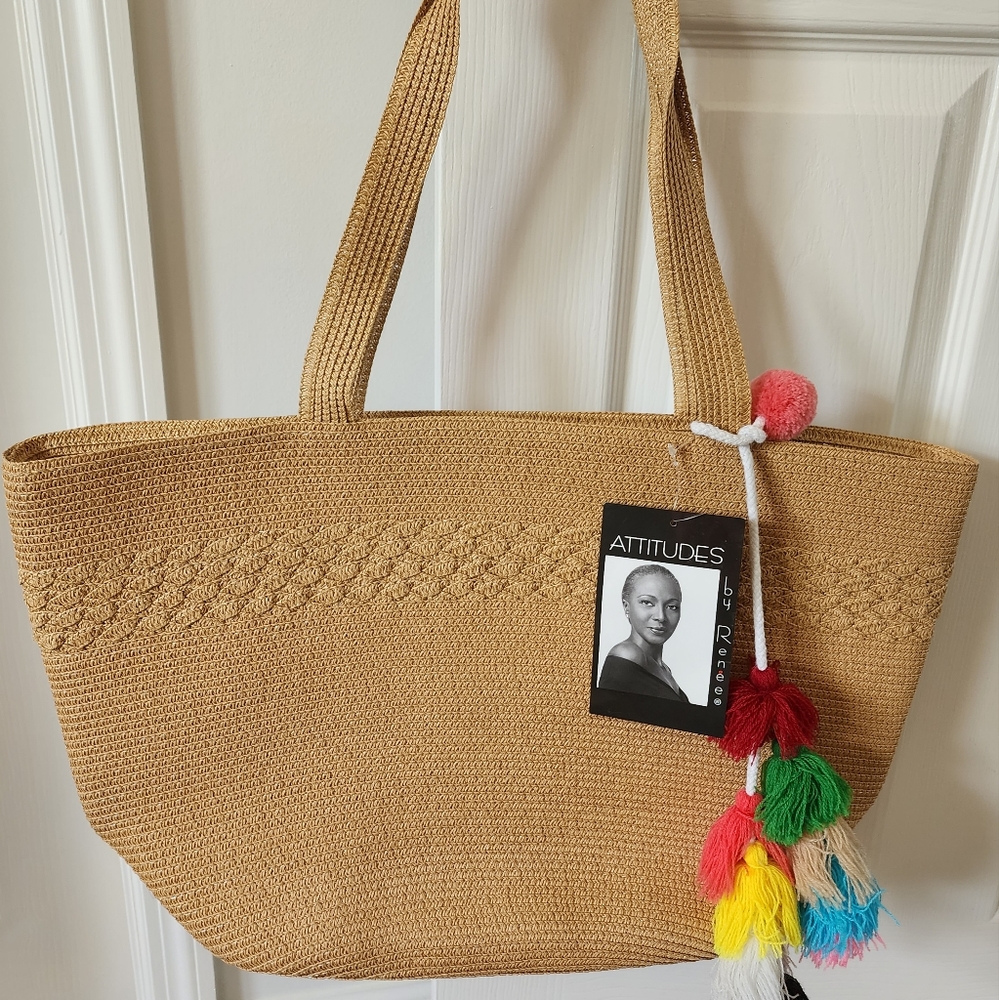 Attitudes by Renee STRAW BAG with Tassel Detail